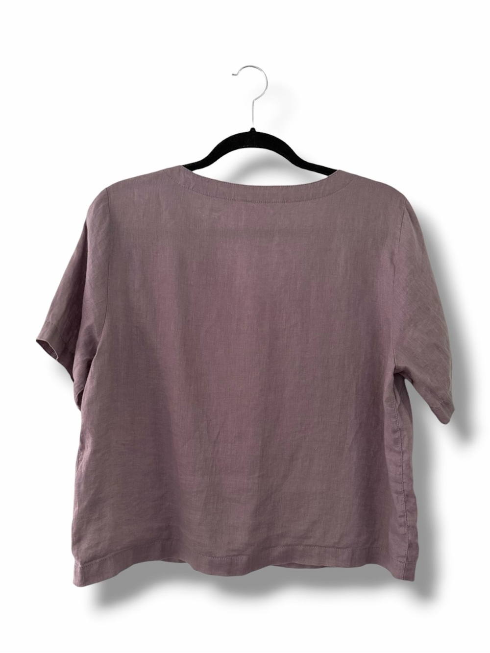 Garnet Hill Lavender V-Neck Short-Sleeve Linen Button Front Top - Picture 6 of 10